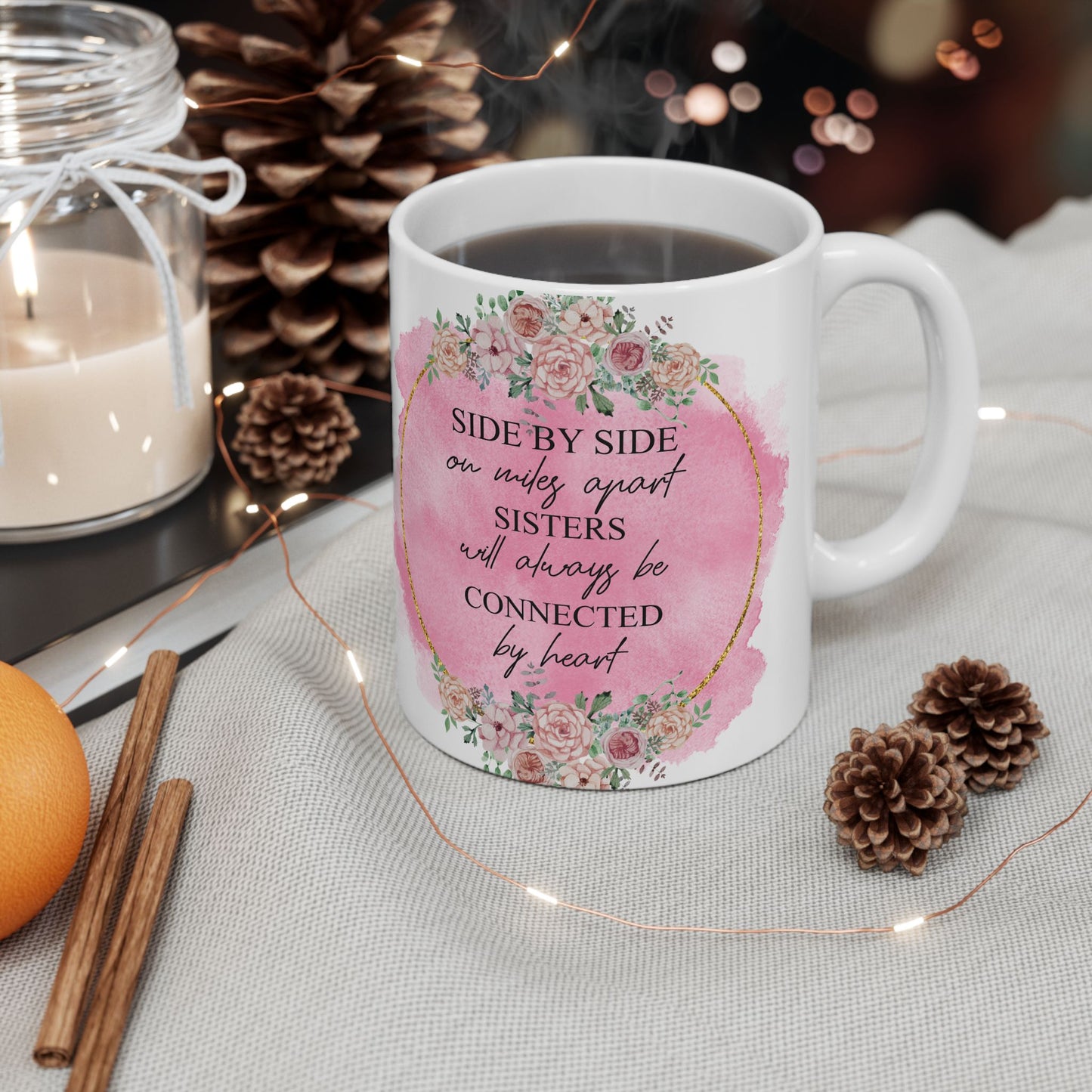 Sisters Connected by Heart Ceramic Mug