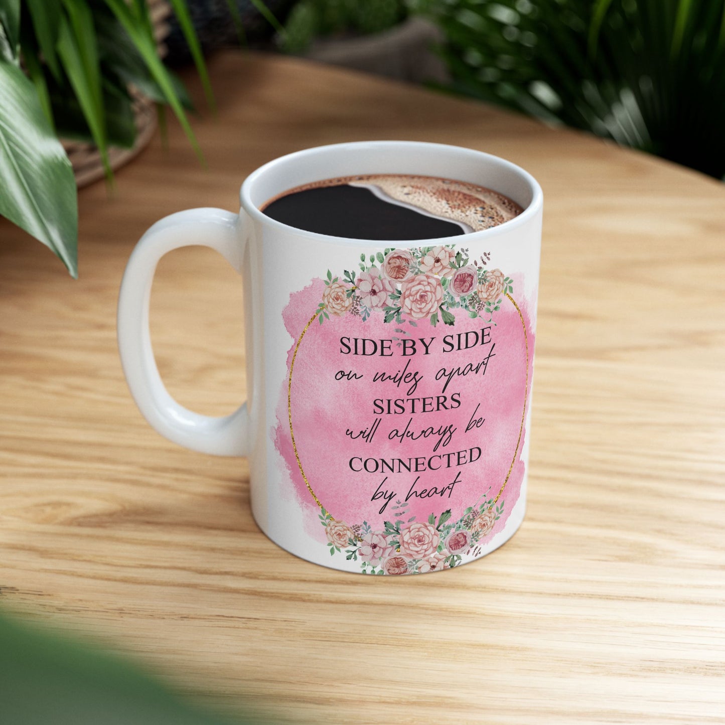 Sisters Connected by Heart Ceramic Mug