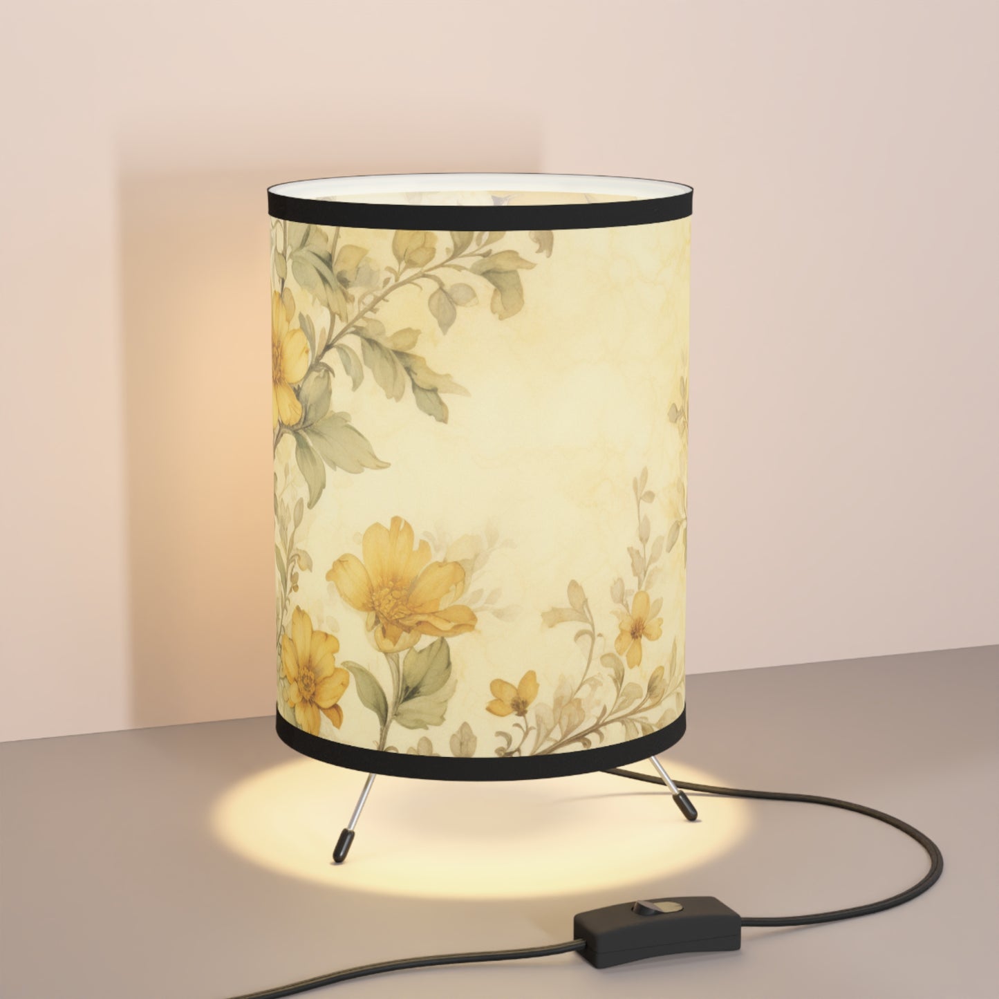 Yellow Floral Tripod Lamp