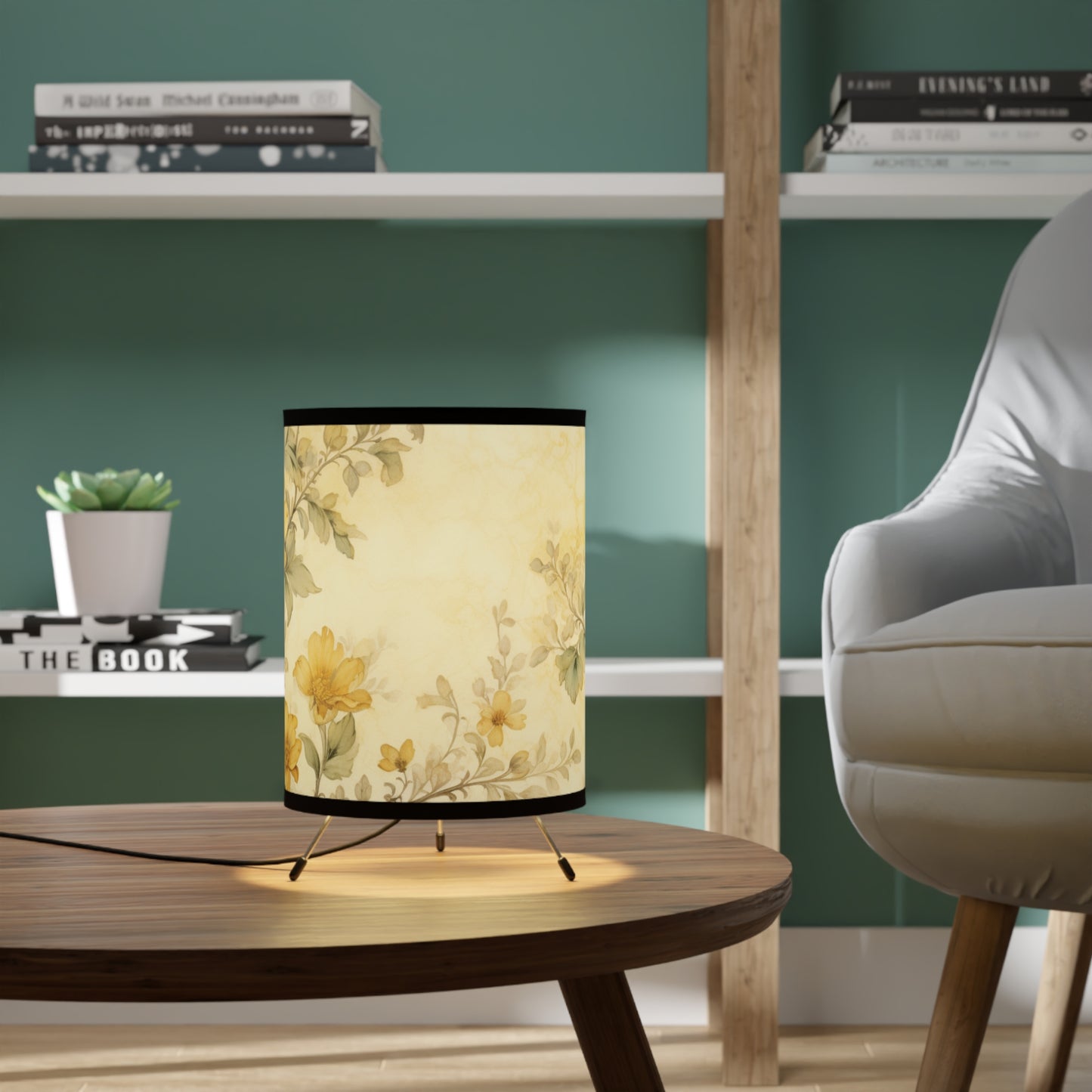 Yellow Floral Tripod Lamp