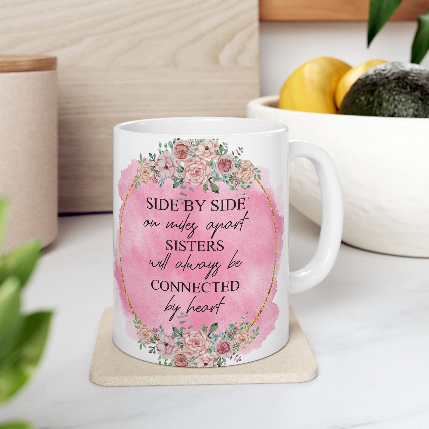 Sisters Connected by Heart Ceramic Mug