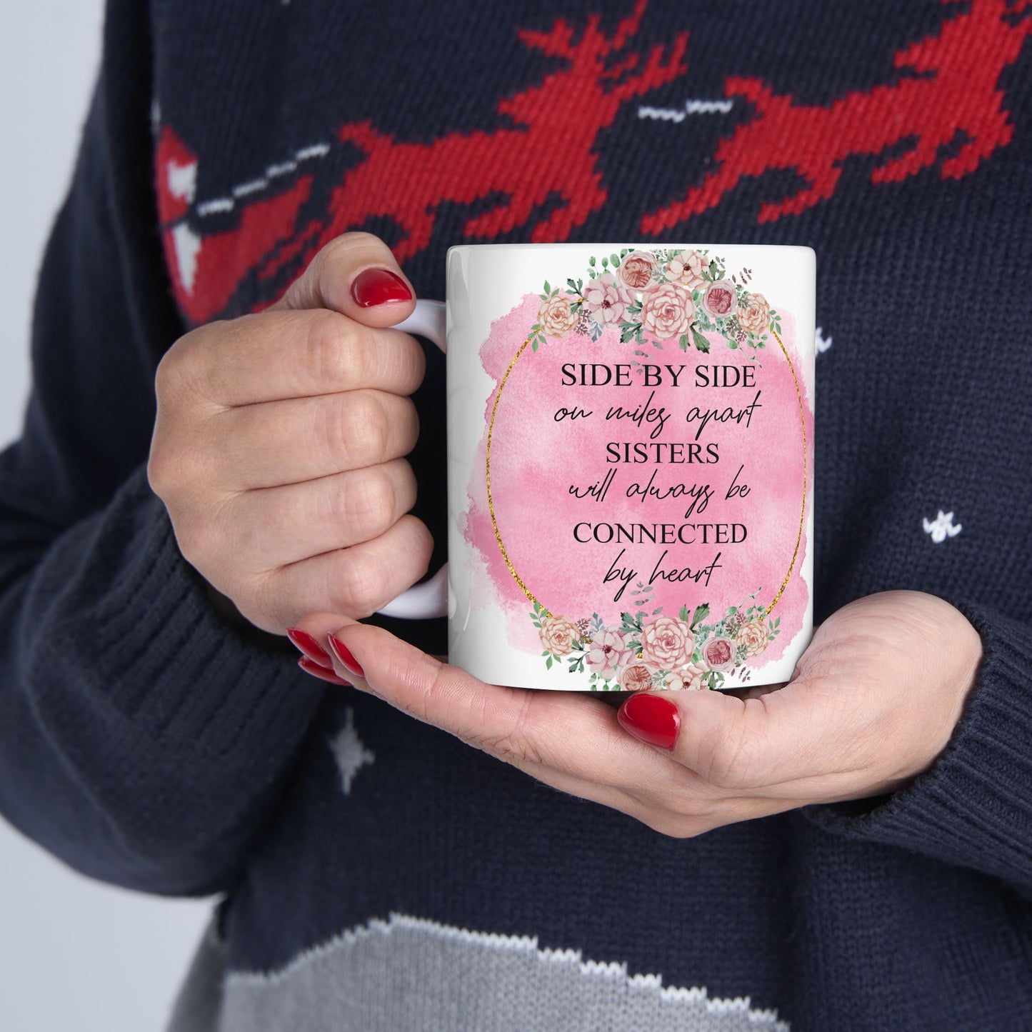 Sisters Connected by Heart Ceramic Mug